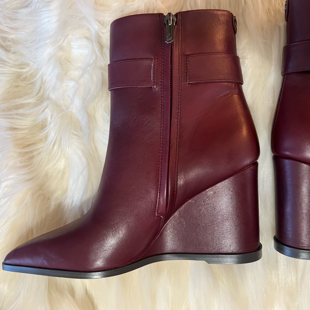 SAM EDELMAN Weslie Leather Wedge Ankle Boots, Burgandy - Picture 9 of 13